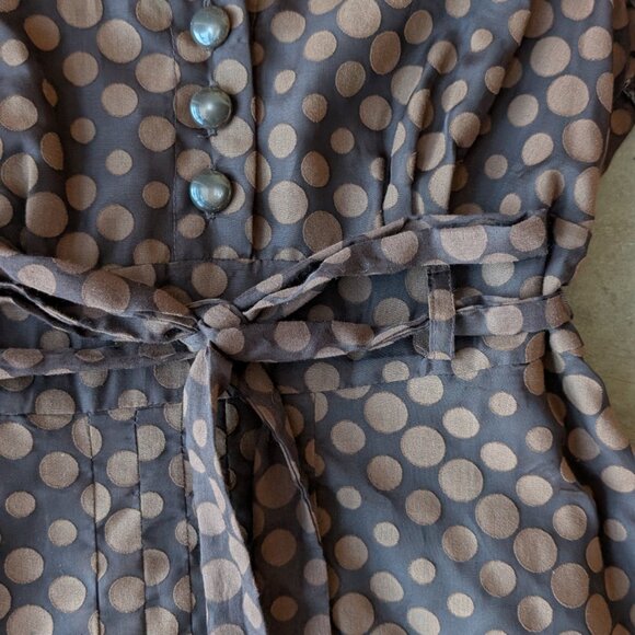 Vintage Robbie Bee Brown Polka Dot Belted Shirt Dress size 8 - Picture 5 of 8